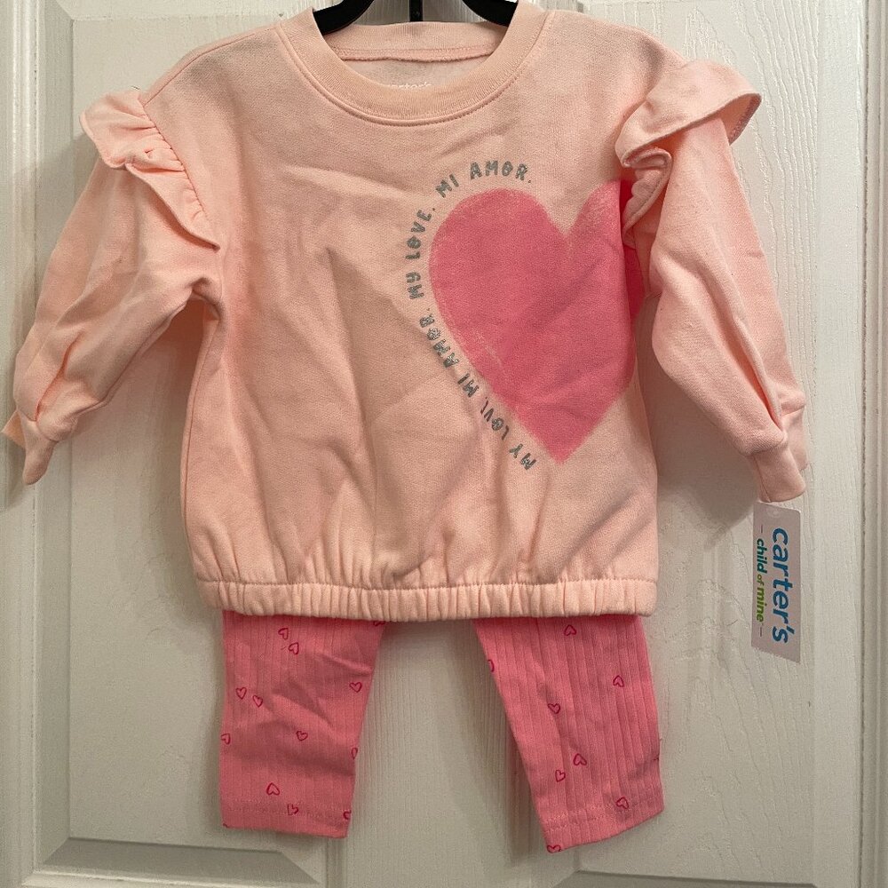 Carter's Child of Mine 2 Piece Pink Valentine Set Leggings & Top Size 18M NWT